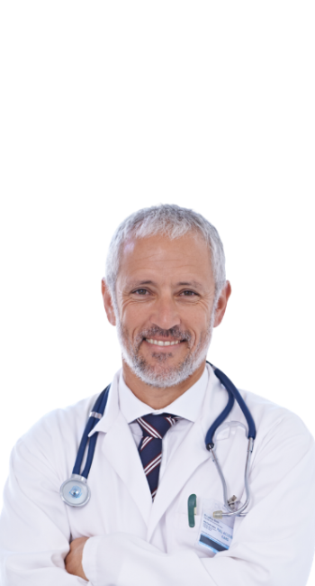 Smiling physician in a white medical coat and stethoscope representing MedHub Clinics multispecialty care and appointment booking in Windsor Mill MD.